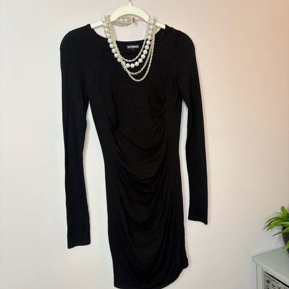 Express Black Long-Sleeve Ruched Mini Dress – Women’s XS - Picture 3 of 3